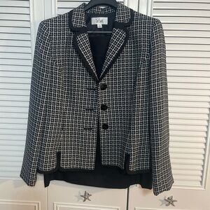 Le Suit Black and White Tweed Notch-Collar Blazer